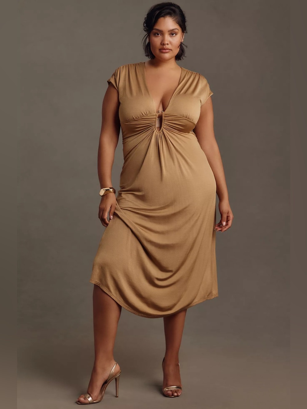 By Anthropologie V-Neck Ring Midi Dress